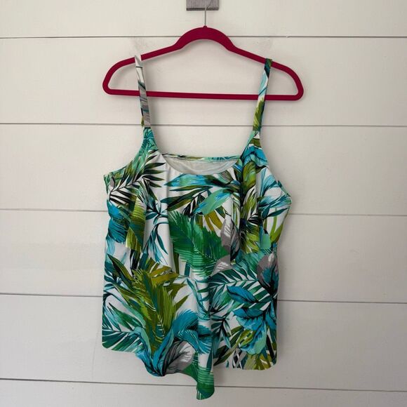 Maxine of Hollywood Women’s 20W Green White Patterned Swim Tankini - Picture 1 of 6